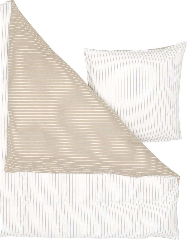 Bílo-béžové flanelové povlečení na jednolůžko Westwing Collection Talin