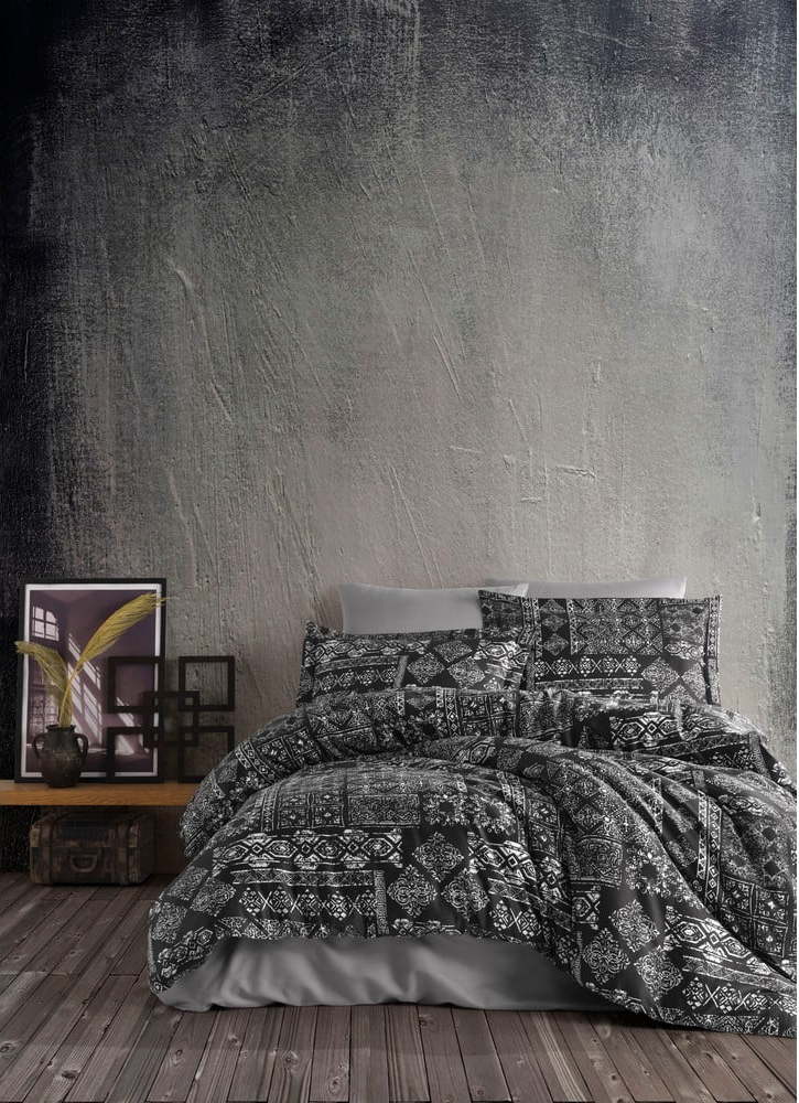 Černé povlečení na dvoulůžko z bavlněného saténu Primacasa by Türkiz Rou