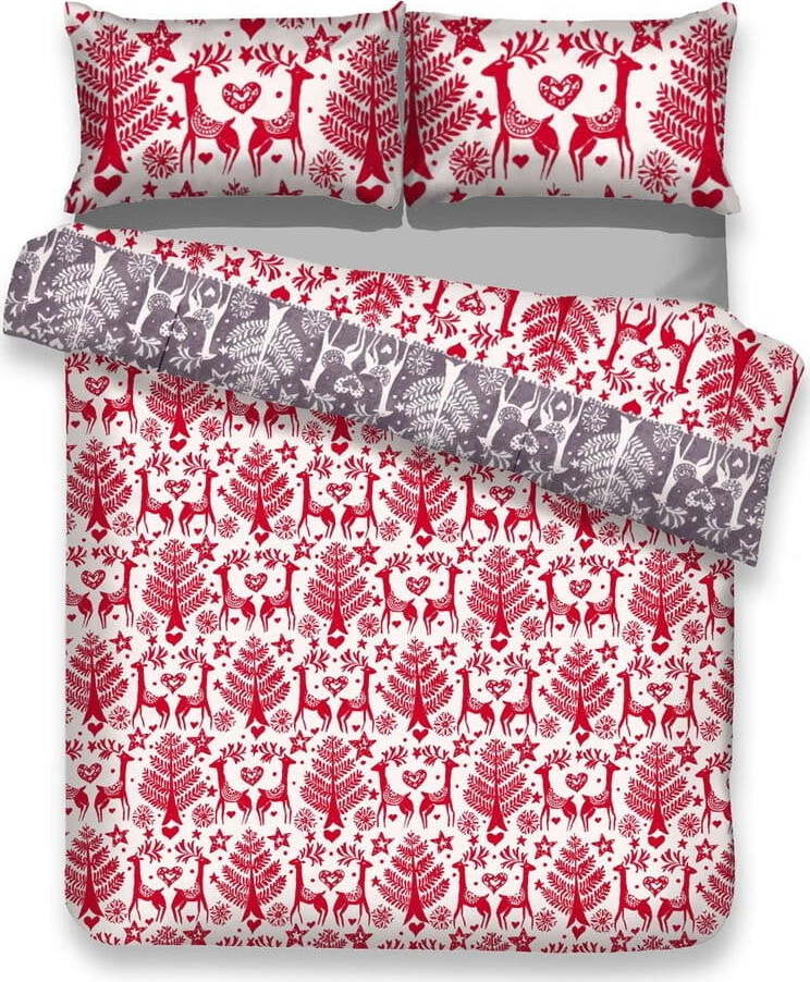 Flanelové povlečení s vánočním motivem na jednolůžko AmeliaHome Rudolph