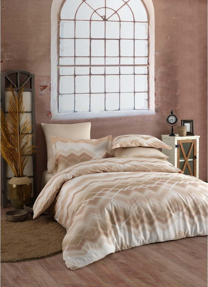 Hnědo-béžové povlečení na dvoulůžko z bavlněného saténu Primacasa by Türkiz Onzinia