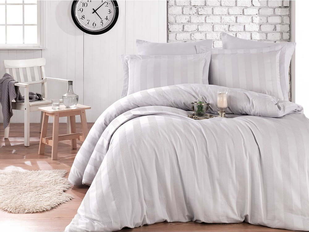 Šedé povlečení na dvoulůžko s prostěradlem z bavlněného saténu Hobby Wafel