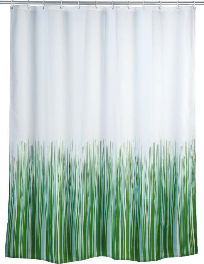 Zeleno-bílý sprchový závěs Wenko Nature