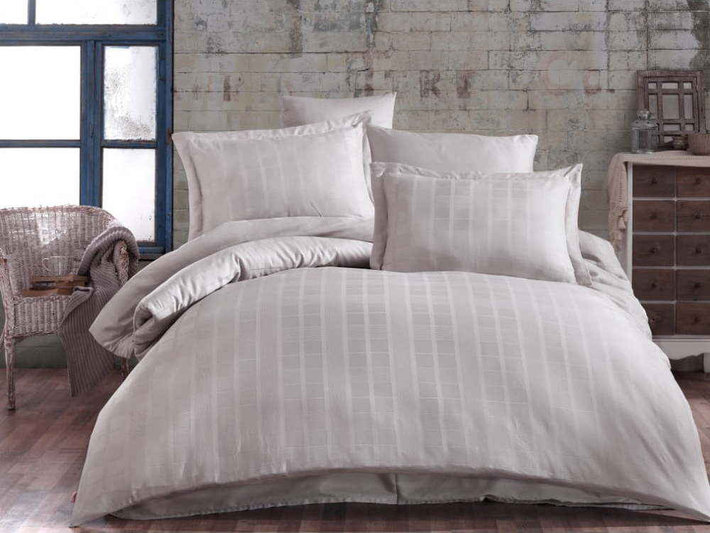 Béžové povlečení na dvoulůžko s prostěradlem z bavlněného saténu Hobby Ekose