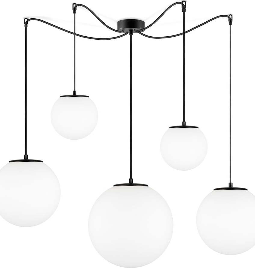 Bílé pětiramenné závěsné svítidlo s objímkou v černé barvě Sotto Luce TSUKI Sotto Luce