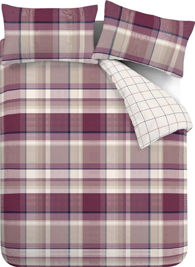 Fialové povlečení na dvoulůžko 200x200 cm Check - Catherine Lansfield Catherine Lansfield