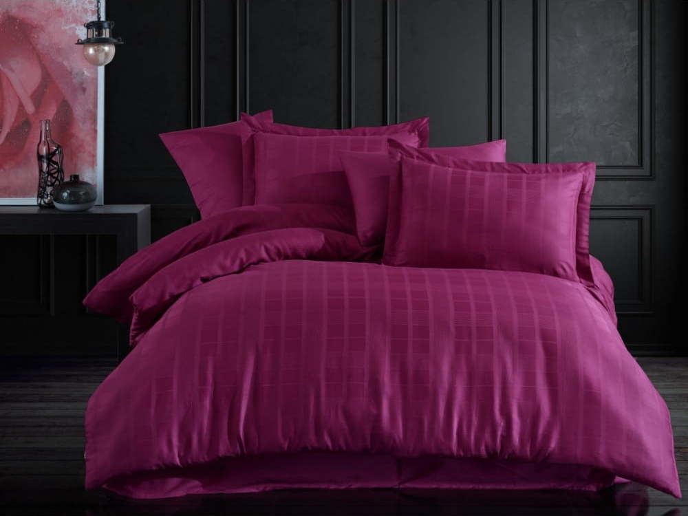 Fialové povlečení na dvoulůžko s prostěradlem z bavlněného saténu Hobby Ekose