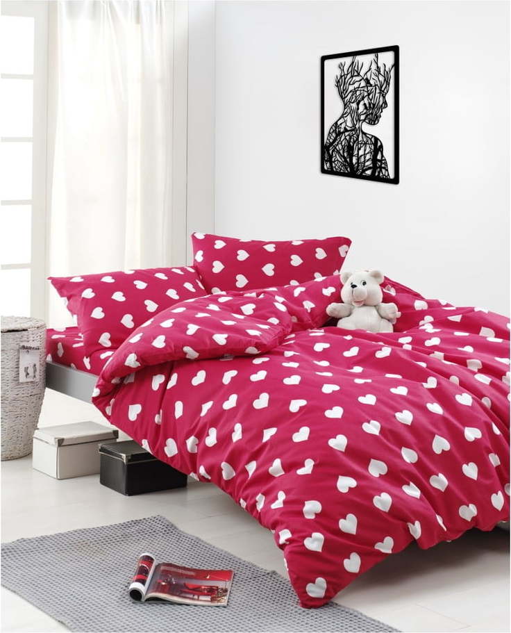 Povlečení s prostěradlem na dvoulůžko z ranforce bavlny Mijolnir Chole Red