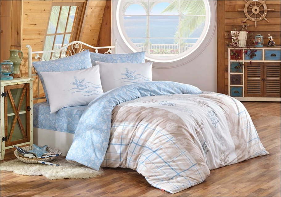 Povlečení z ranforce bavlny s prostěradlem na dvoulůžko Pakla