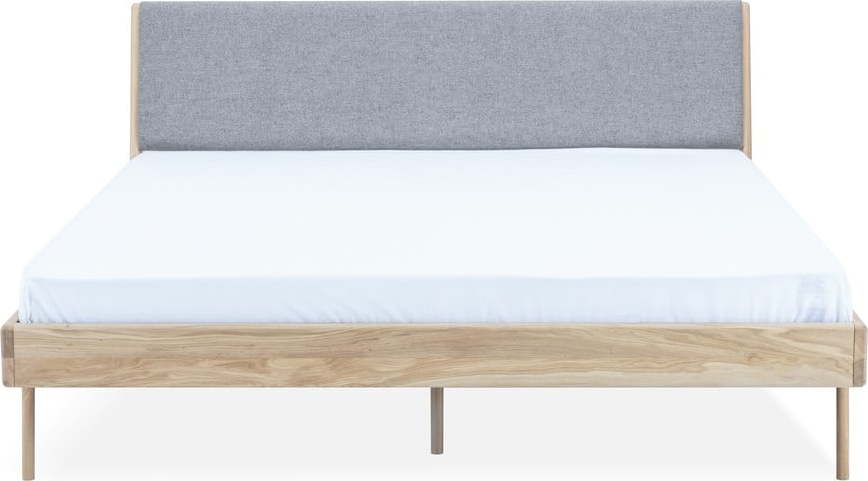 Šedá/v přírodní barvě čalouněná dvoulůžková postel z dubového dřeva 180x200 cm Fawn - Gazzda Gazzda