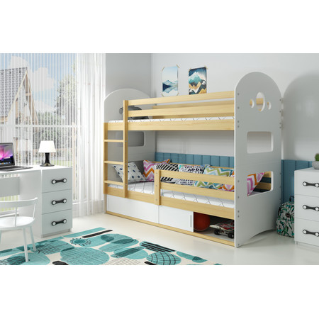Dětská patrová postel DOMINIK s úložným prostorem 80x160 cm - borovice Bílá BMS