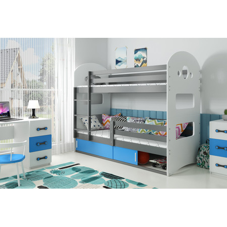 Dětská patrová postel DOMINIK s úložným prostorem 80x160 cm - grafit Modrá BMS