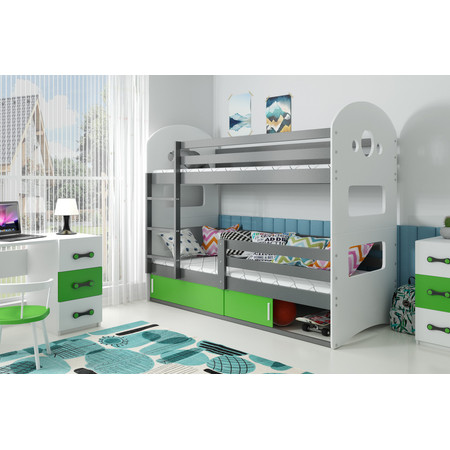 Dětská patrová postel DOMINIK s úložným prostorem 80x160 cm - grafit Zelená BMS