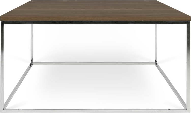 Kávový stolek s deskou v dekoru ořechu a chromovanýma nohama TemaHome Gleam TemaHome
