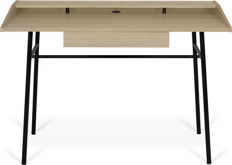 Pracovní stůl s deskou z dubu a černýma nohama TemaHome Ply