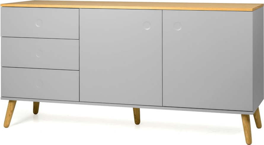 Šedý dvoudveřový příborník s nohami z dubového dřeva se 3 zásuvkami Tenzo Dot Tenzo