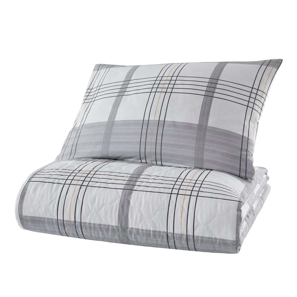 Šedý přehoz přes postel s povlakem na polštář z ranforce bavlny Mijolnir MyHome