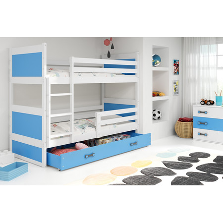 Dětská patrová postel RICO 200x90 cm Modrá Bílá BMS