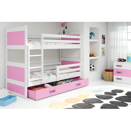 Dětská patrová postel RICO 200x90 cm Ružové Bílá BMS
