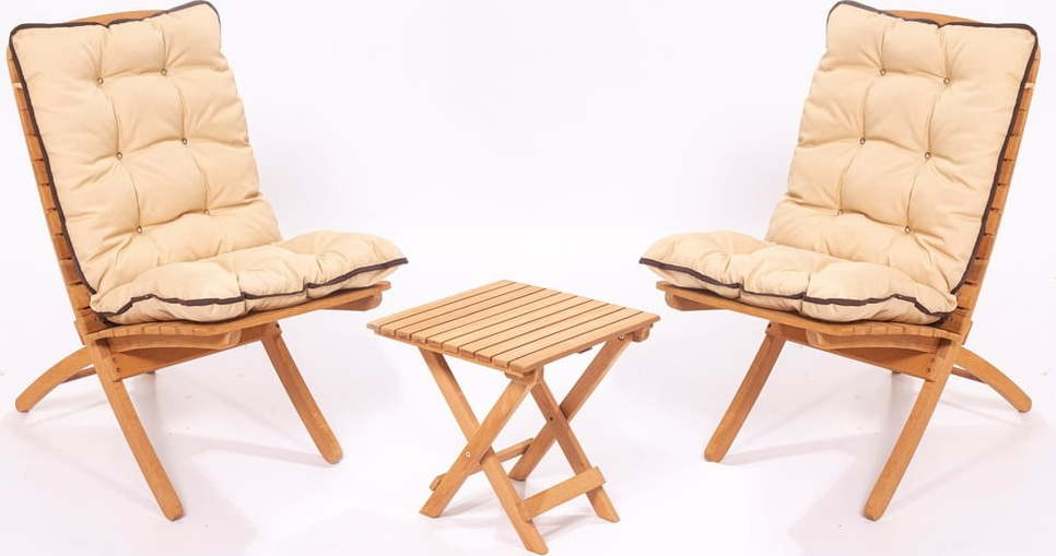 Krémový/přírodní zahradní lounge set z bukového dřeva pro 2 – Floriane Garden FLORIANE GARDEN