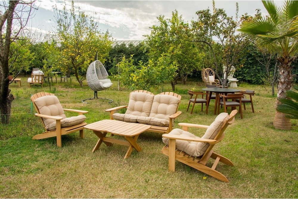 Krémový/přírodní zahradní lounge set z masivního dřeva pro 4 Adirondack – Floriane Garden FLORIANE GARDEN
