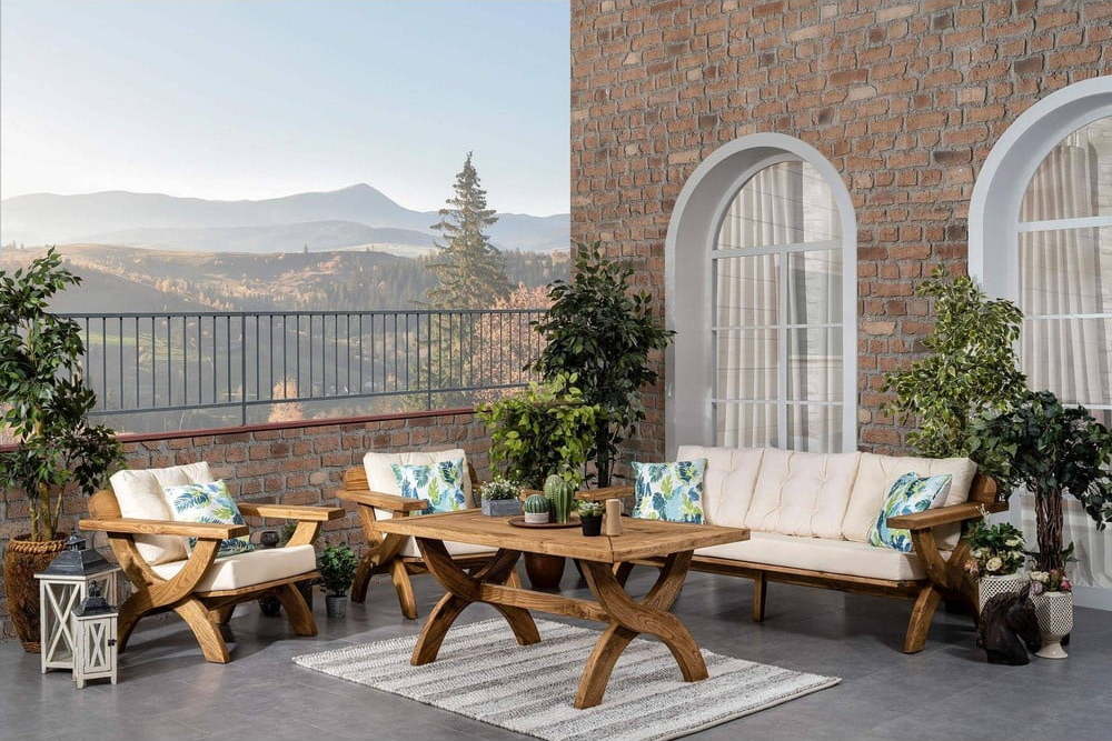 Krémový/přírodní zahradní lounge set z masivního dřeva pro 5 Albatros – Floriane Garden FLORIANE GARDEN