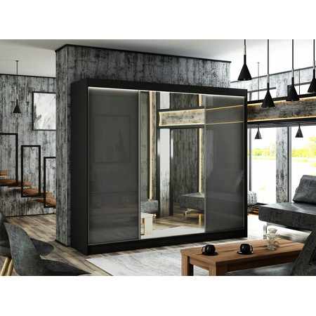 Kvalitní Šatní Skříň Velis 250 cm Černý mat Černá Furniture