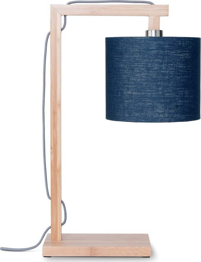Stolní lampa s modrým stínidlem a konstrukcí z bambusu Good&Mojo Himalaya Good&Mojo