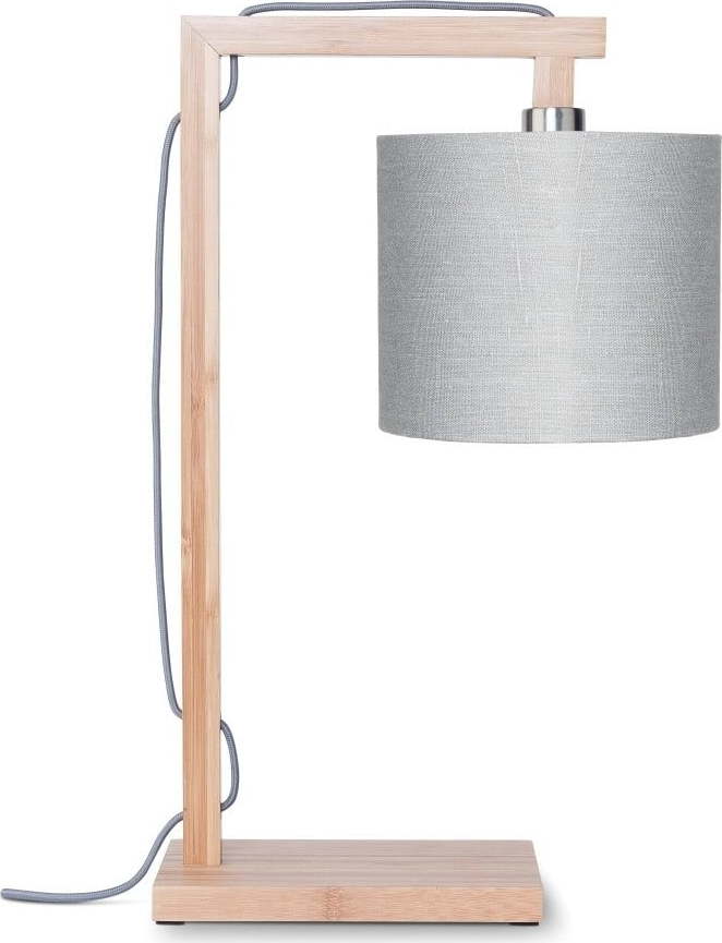 Stolní lampa se světle šedým stínidlem a konstrukcí z bambusu Good&Mojo Himalaya Good&Mojo