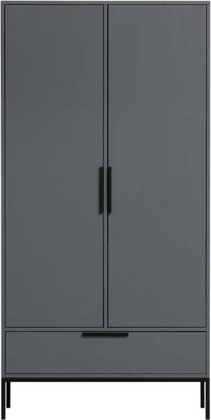 Tmavě šedá šatní skříň z borovicového dřeva 100x200 cm Adam - WOOOD WOOOD