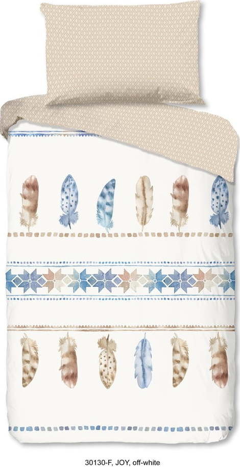 Bílo-béžové flanelové povlečení na jednolůžko 140x200 cm – Good Morning GOOD MORNING