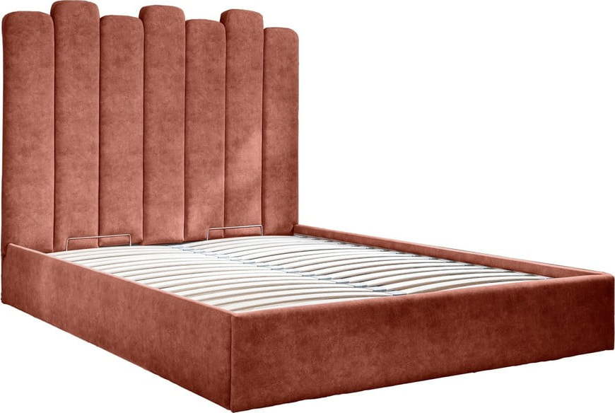 Čalouněná dvoulůžková postel s úložným prostorem s roštem 140x200 cm v cihlové barvě Dreamy Aurora – Miuform Miuform