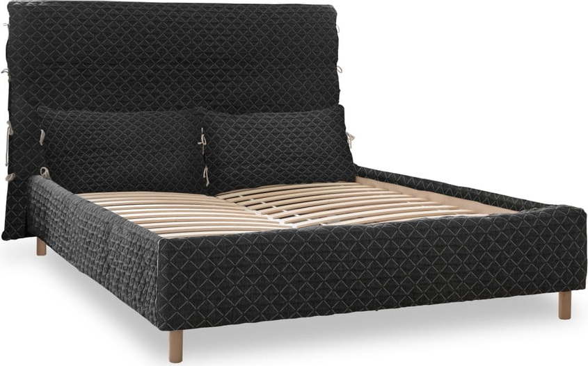 Černá čalouněná dvoulůžková postel s úložným prostorem s roštem 160x200 cm Sleepy Luna – Miuform Miuform