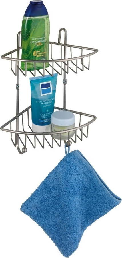 Dvoupatrová rohová nástěnná polička z pochromované oceli Wenko Milano