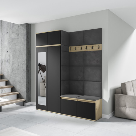 Předsíňová stěna EMI 19 - se zrcadlem Grafit Dub artisan/černá Signal-nabytek