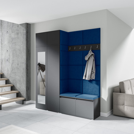 Předsíňová stěna EMI 19 - se zrcadlem Tmavě modrá Grafit Signal-nabytek