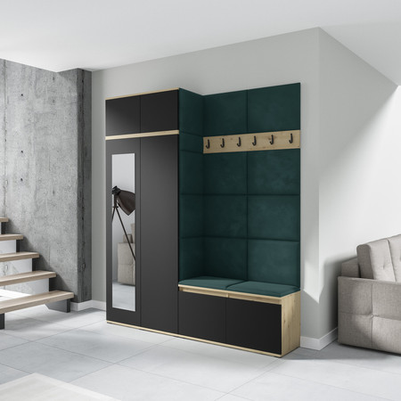 Předsíňová stěna EMI 19 - se zrcadlem Tmavě zelená Dub artisan/černá Signal-nabytek