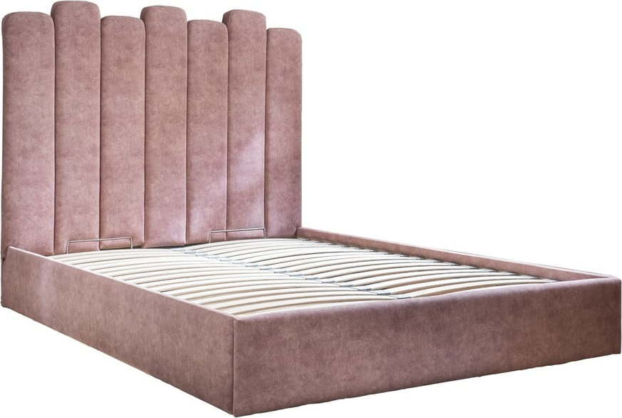Růžová čalouněná dvoulůžková postel s úložným prostorem s roštem 160x200 cm Dreamy Aurora – Miuform Miuform