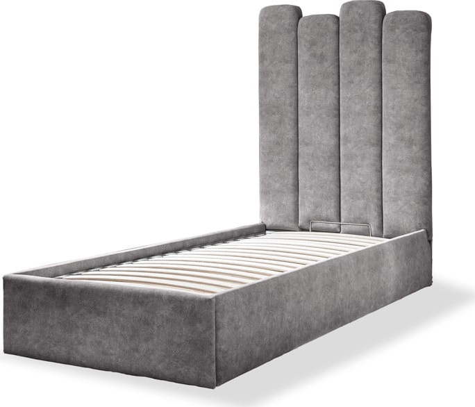 Šedá čalouněná jednolůžková postel s úložným prostorem s roštem 90x200 cm Dreamy Aurora – Miuform Miuform