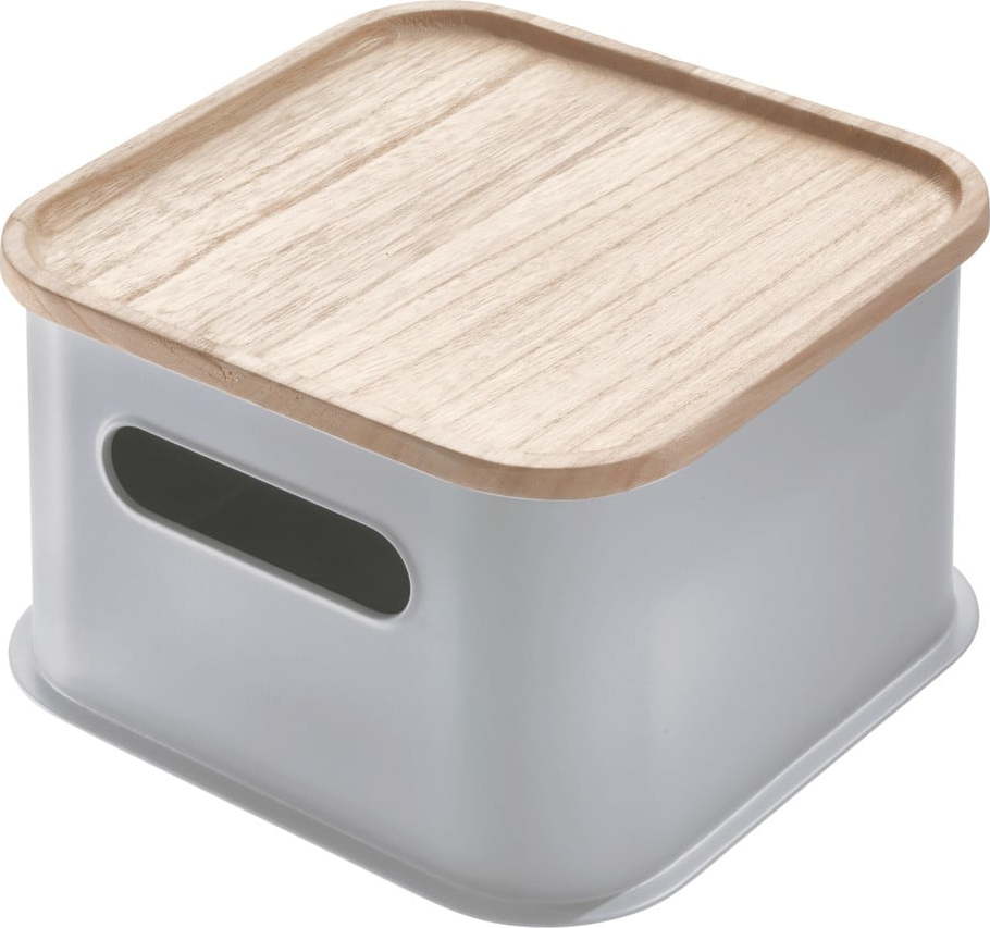 Šedý úložný box s víkem ze dřeva paulownia iDesign Eco Handled