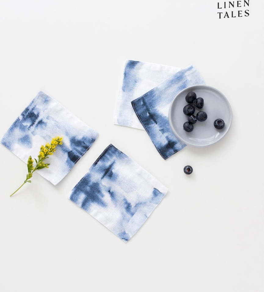 Bílé/modré látkové podtácky v sadě 4 ks – Linen Tales Linen Tales