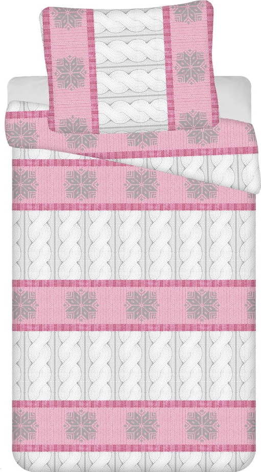 Bílo-růžové prodloužené krepové povlečení na jednolůžko 140x220 cm Fajera – Jerry Fabrics Jerry Fabrics