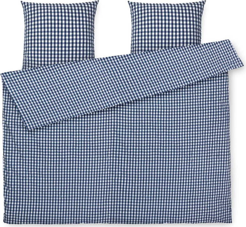 Bílo-tmavě modré prodloužené krepové povlečení na dvoulůžko 200x220 cm Bæk&Bølge – JUNA Juna