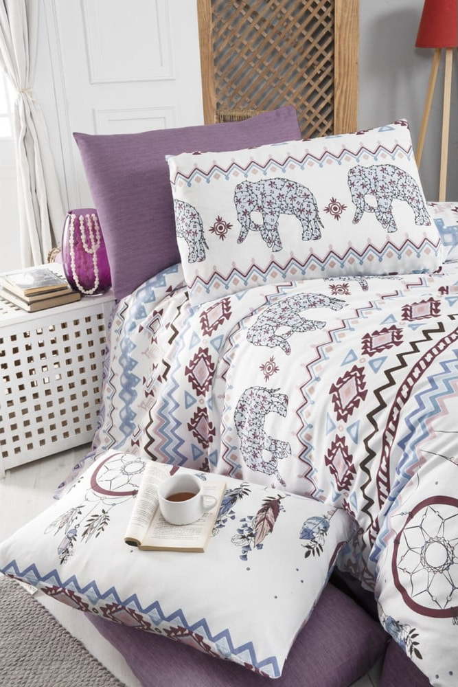 Modro-hnědé prodloužené povlečení na jednolůžko s prostěradlem Elephant – Mila Home Mila Home