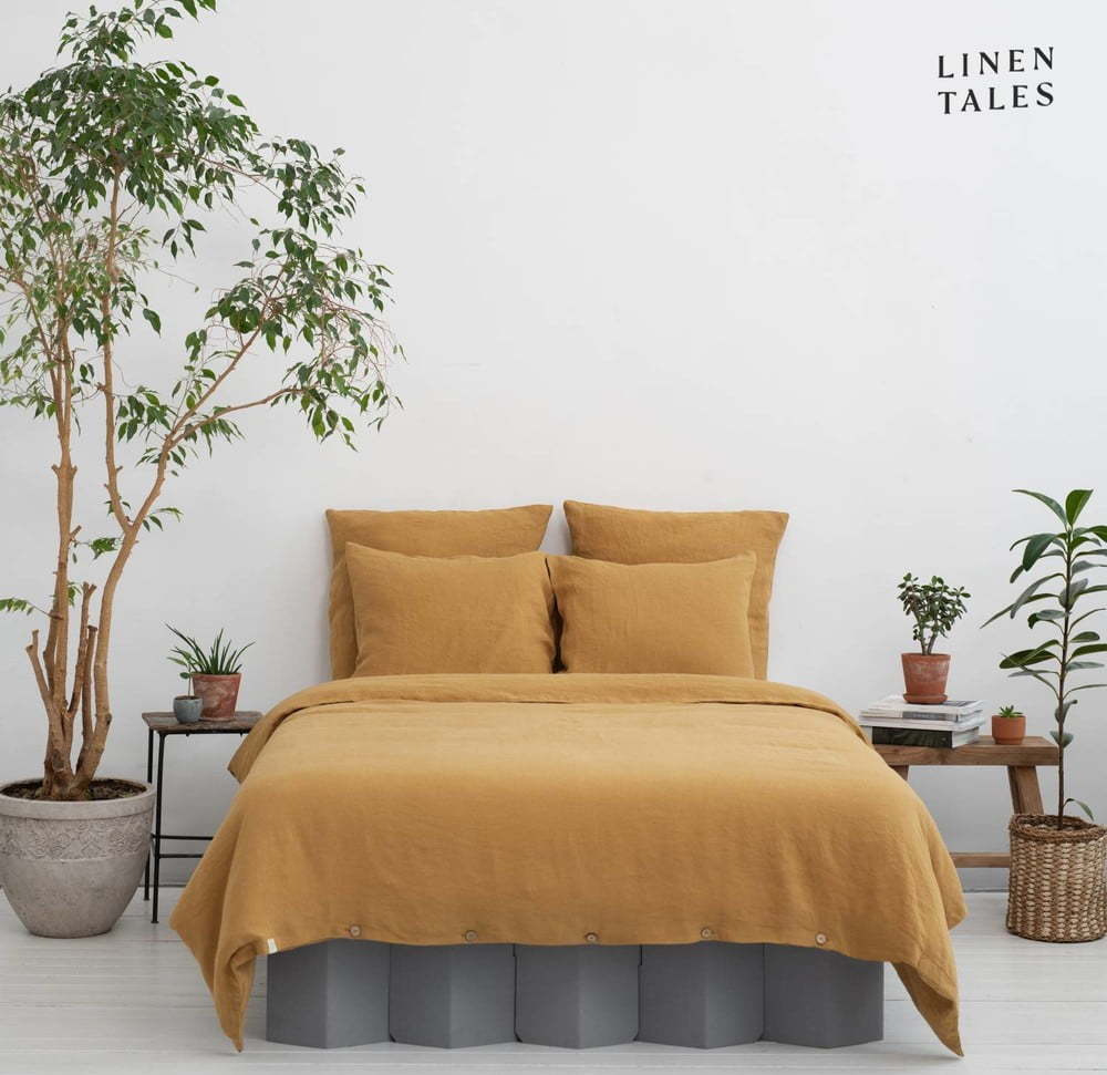 Povlečení na dvoulůžko z konopného vlákna v hořčicové barvě 240x220 cm – Linen Tales Linen Tales