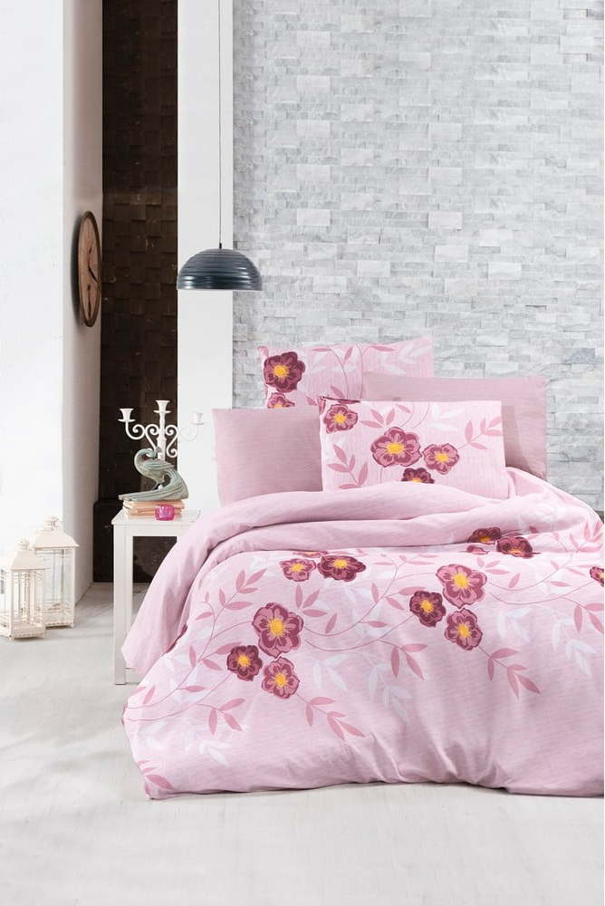 Růžové prodloužené povlečení na jednolůžko s prostěradlem Dahlia – Mila Home Mila Home