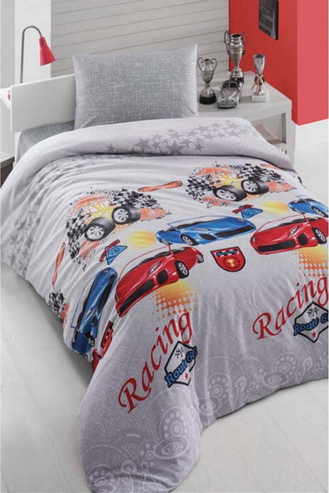 Šedé povlečení na jednolůžko/prodloužené s prostěradlem Car – Mila Home Mila Home