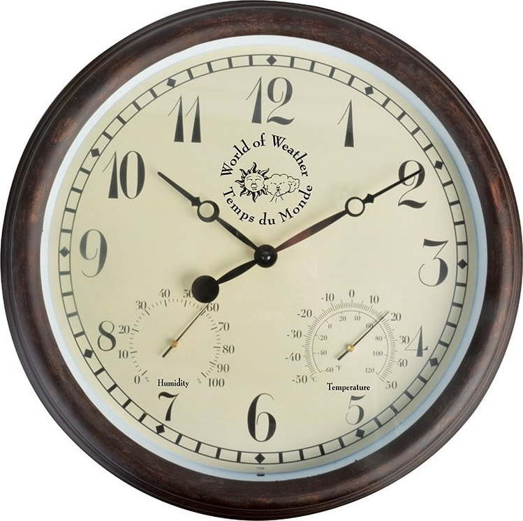 Venkovní nástěnné hodiny s arabskými číslicemi a teploměrem Esschert Design Minute Esschert Design