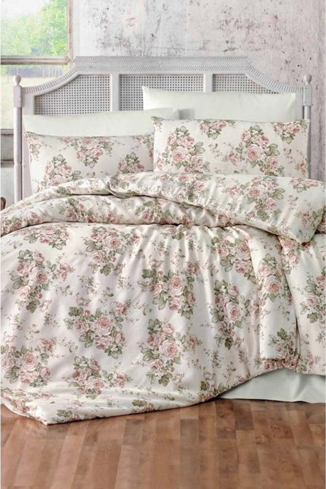 Zeleno-růžové prodloužené povlečení na jednolůžko s prostěradlem Crescent – Mila Home Mila Home