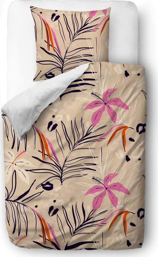 Béžovo-růžové povlečení z bavlněného saténu Butter Kings Jungle in Spring