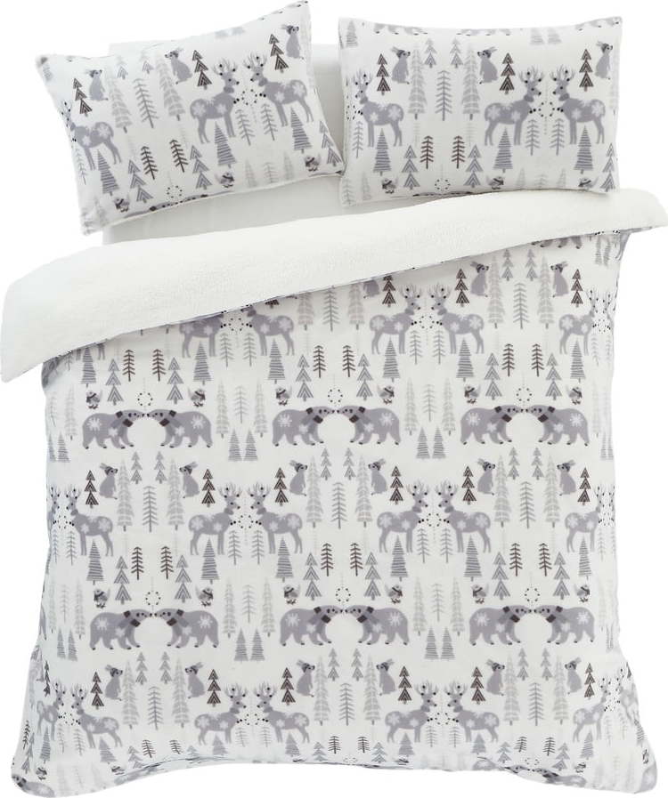 Bílo-šedé povlečení na jednolůžko z mikroplyše 135x200 cm Winter Wonderland – Catherine Lansfield Catherine Lansfield